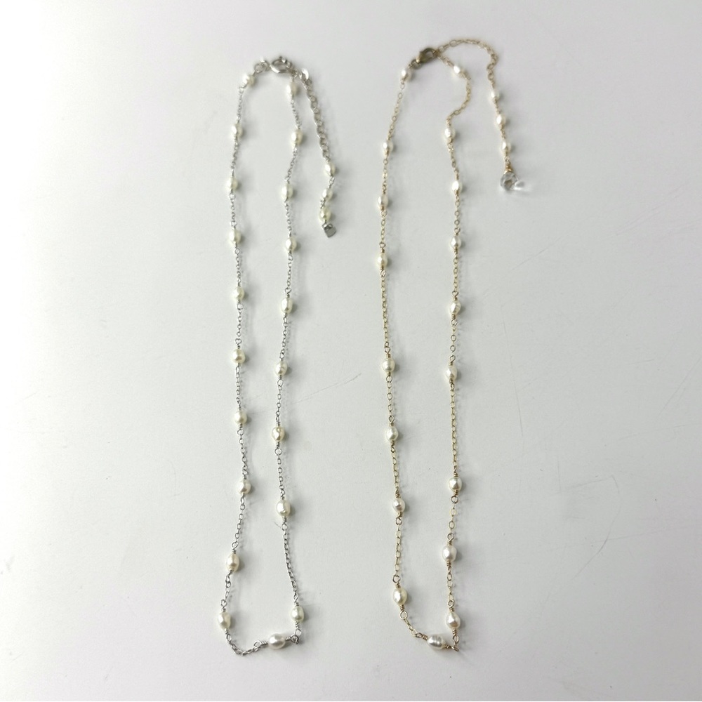 Floating Small White Pearl Necklace, 14k Gold Filled or Sterling Silver